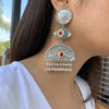 92.5 Silver Polish Sea Green Handmade Jhumka