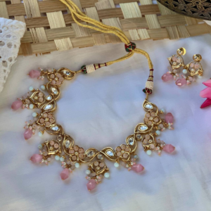 Pastel Pink Drops Kundan Necklace Set