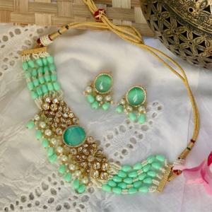 Mint Green Kundan Beaded Choker Set