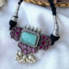 Ruby & Powder Blue Designer Oxidised Necklace Set