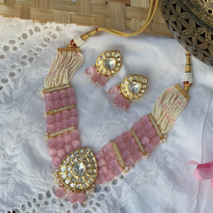 Gold Tone Pastel Onyx Kundan Necklace Set