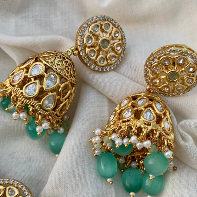 Mint Green Jadau Kundan Choker Set With Drops