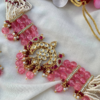 Pink Gold Tone Kundan Necklace Set with Onyx and Pearls