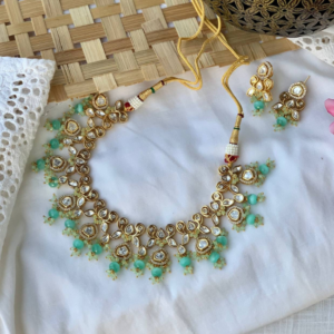 Mint Green Polki Necklace With Kundan Stone