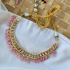 Pastel Pink Polki Short Necklace With Kundan Stone