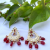 Gold Tone Jadau Kundan Earring With Red Drops