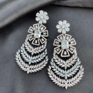 American Diamond Long Earring In Floral Design