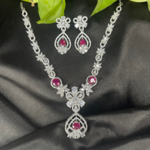 Elegant American Diamond Necklace Set With Ruby Stone