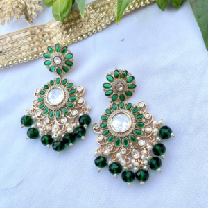 Victorian Kundan Earring With Green Beads