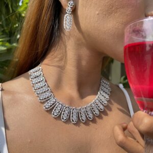 White Finish American Diamond Studded Necklace Set