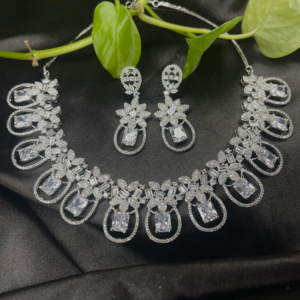 Rhodium Plated American Diamond Necklace Set