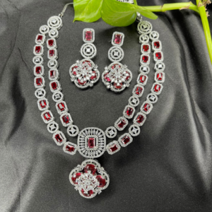 Hydro Red Double Layer American Diamond Necklace