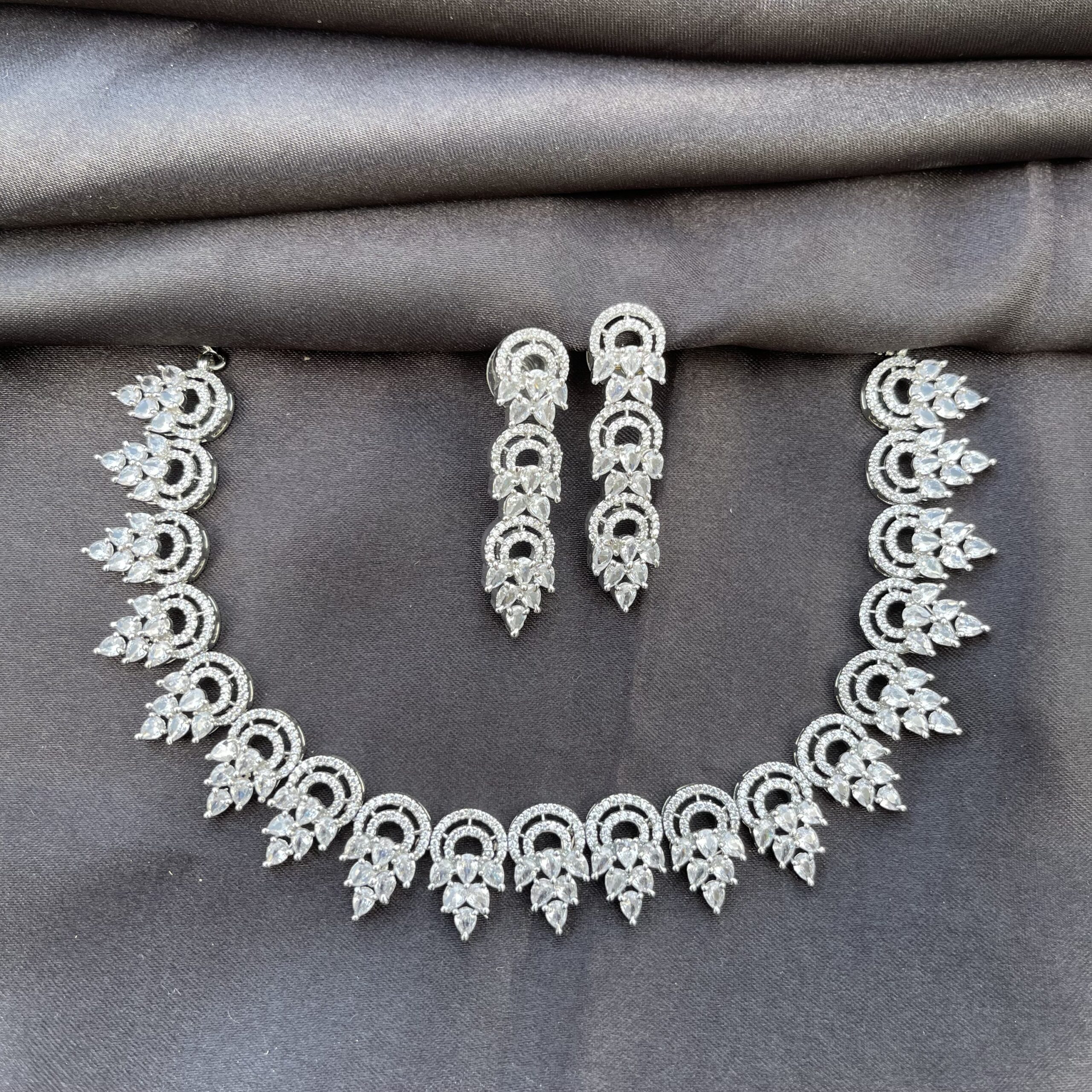 White Finish Faux Diamond Necklace Set Jewellery
