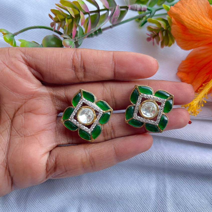 Emerald Square Kundan Studs