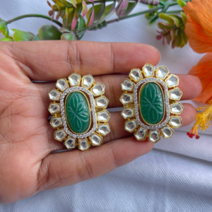 Green Carved Stone Kundan Earring