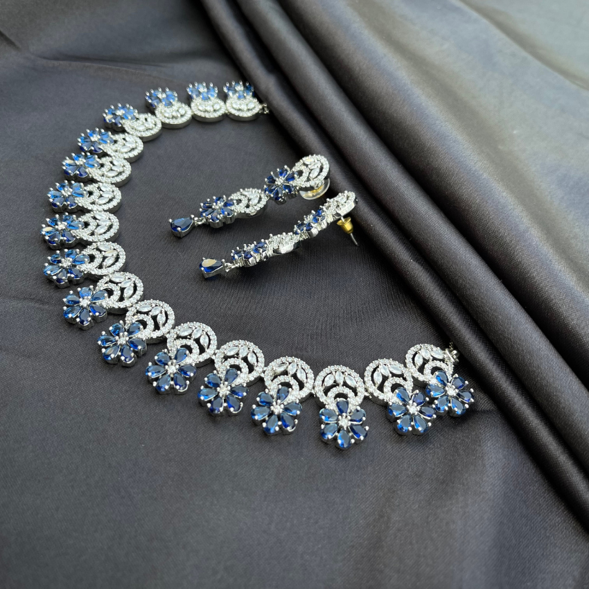 Wedding Jewellery American Diamond Sapphire Necklace | CZ Jewellery Necklace