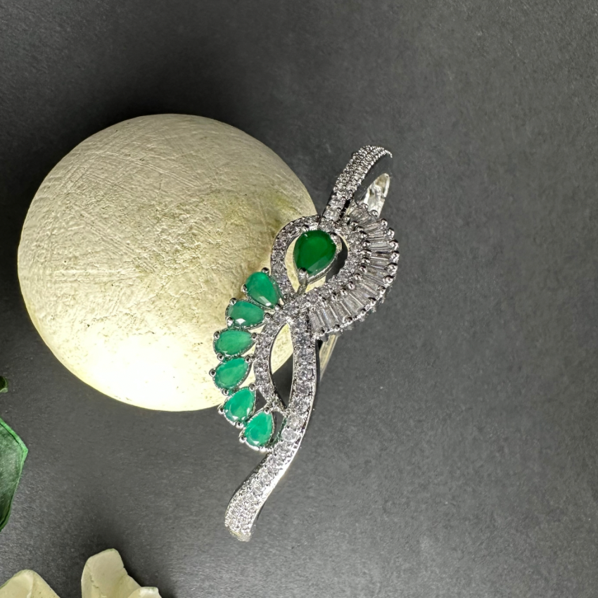 Designer Silver Plated Emerald American Diamond Bracelet