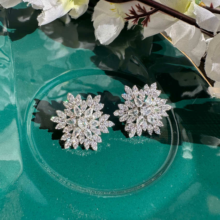 Classy Marquise American Diamond Stone Floral Stud Earrings