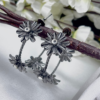 Oversized Flower Hoop Earrings- Black Polish