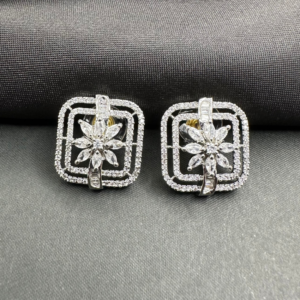 American Diamond Square Shaped Flower Stud Earrings