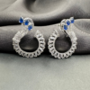 Silver Toned Studded Statement American Diamond Stud Earrings- Sapphire