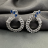 Silver Toned Studded Statement American Diamond Stud Earrings- Sapphire