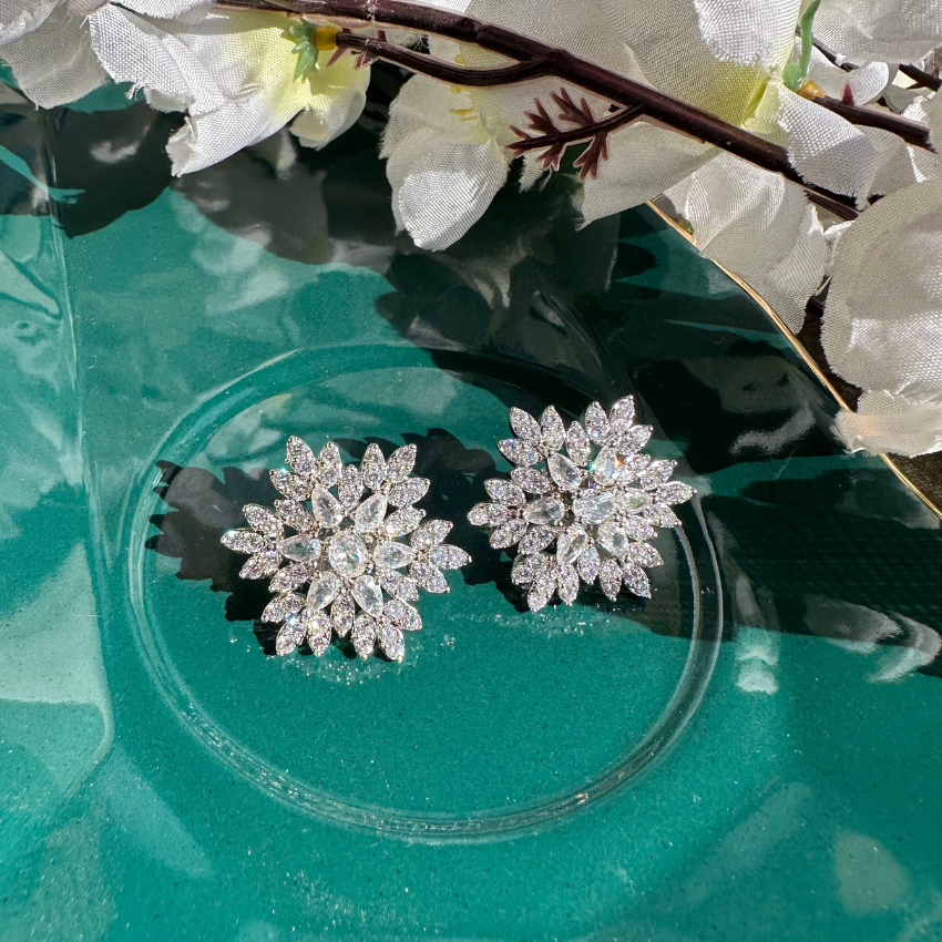 Classy Marquise American Diamond Stone Floral Stud Earrings