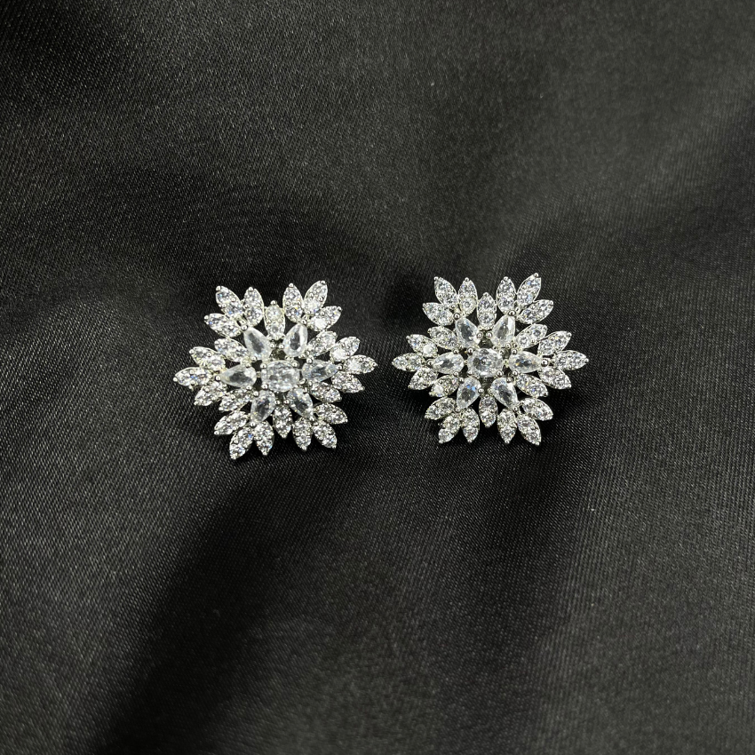 Classy Marquise American Diamond Stone Floral Stud Earrings