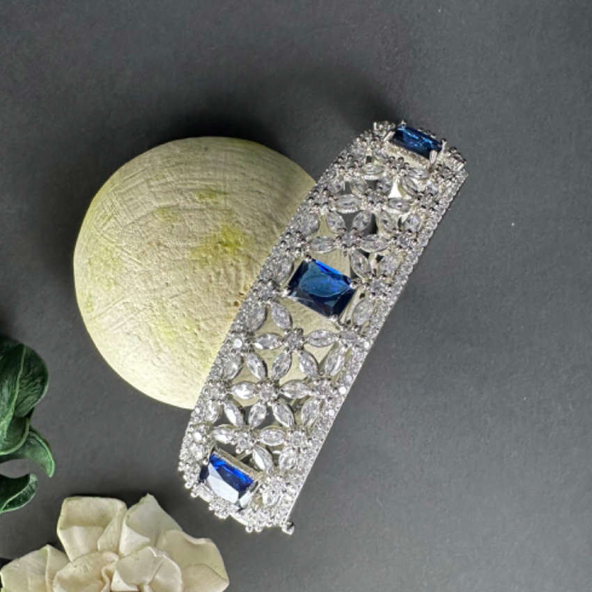 Sapphire CZ Stones Studded Silver Plated Women's Bracelet