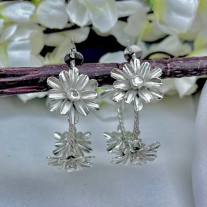 Oversized Flower Hoop Earrings- Silver Polish