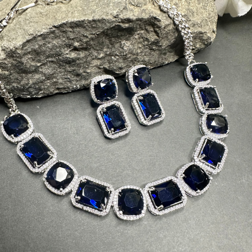 Sapphire Blue American Diamond Wedding Jewellery Set