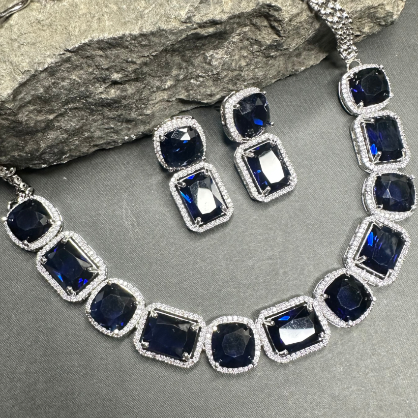 Sapphire Blue American Diamond Wedding Jewellery Set