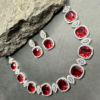 Faux American Diamond Doublet Neck Set- Hydro Red