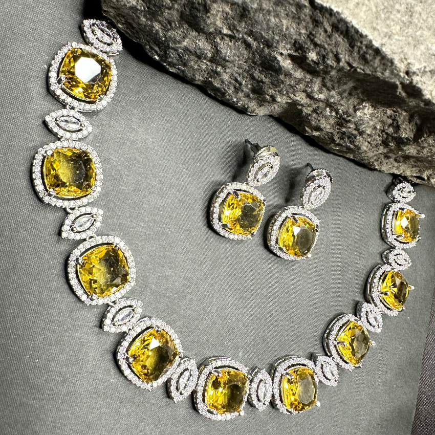 Faux American Diamond Doublet Neck Set- Ting yellow