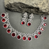 Classic Silver Tone Red American Diamond Studded Set For Women