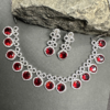 Classic Silver Tone Red American Diamond Studded Set For Women