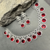 Classic Silver Tone Red American Diamond Studded Set For Women