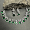 Classic Silver Tone Green American Diamond Studded Set For Women