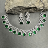 Classic Silver Tone Green American Diamond Studded Set For Women