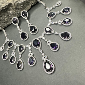 Sparkling Elegant Purple Teardrop Faux American Diamond Doublet Necklace