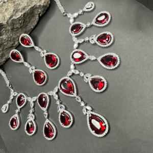 Sparkling Elegant Red Teardrop Faux American Diamond Doublet Necklace