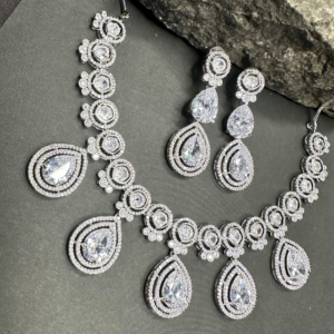 Faux American Diamond Doublet Necklace- White