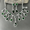 Sparkling Elegant Green Teardrop Faux American Diamond Doublet Necklace