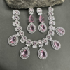 Faux American Diamond Doublet Necklace- Baby Pink