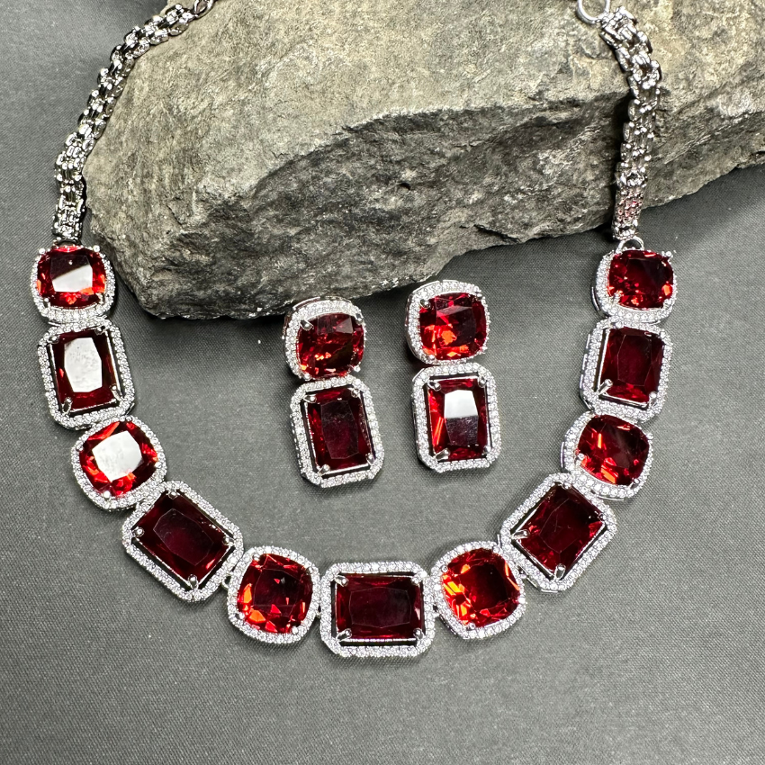 Ruby American Diamond Wedding Jewellery Set