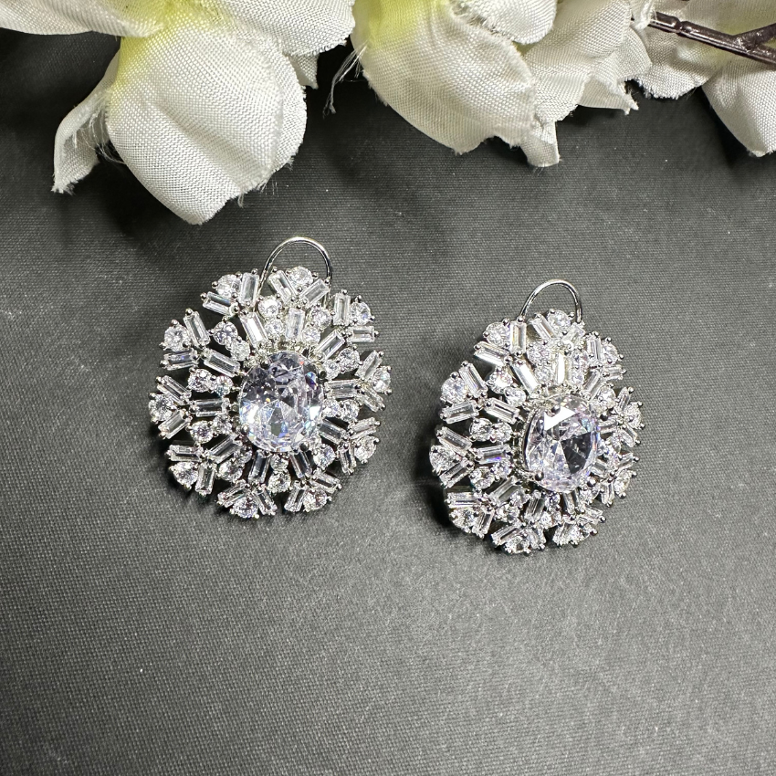 American Diamond Floral Style Stud Earrings