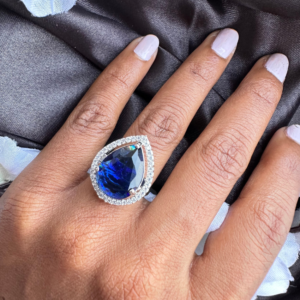 Sapphire Blue Pear Cut Stunning American Diamond Ring
