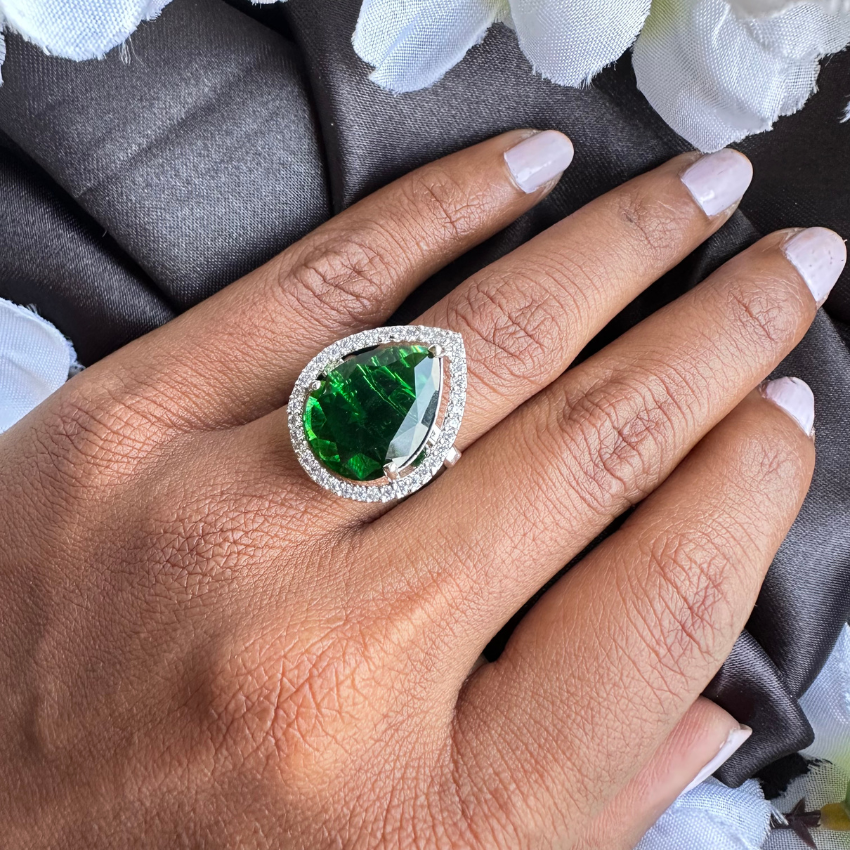 Emerald Pear Cut Stunning American Diamond Ring