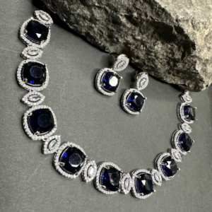 Faux American Diamond Doublet Neck Set- Sapphire Blue