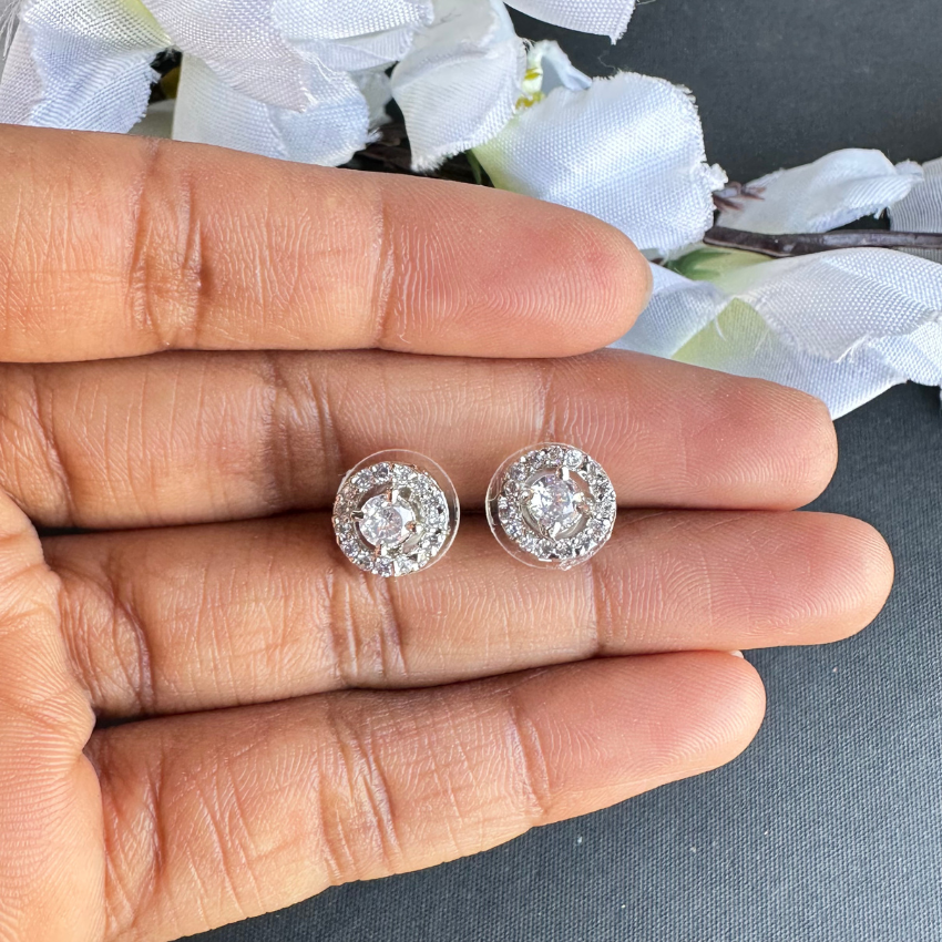 Round Cut Cluster American Diamond Stud Earrings
